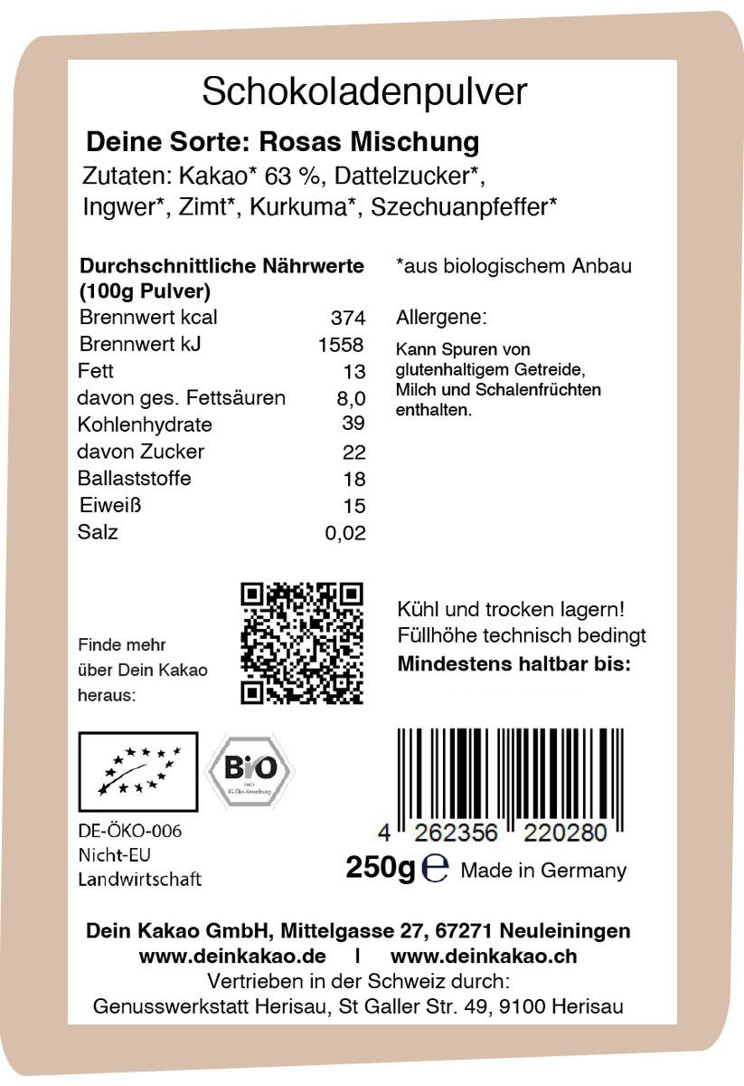 Rosas Mischung Bio-Schokoladenpulver Dein Kakao | vegan