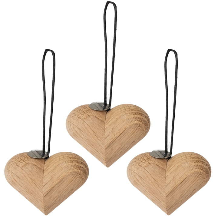 ARCHITECTMADE JUL Holzanhänger 3er-Set - Teeliesel Herz, Tanne, Glocke, Kegel