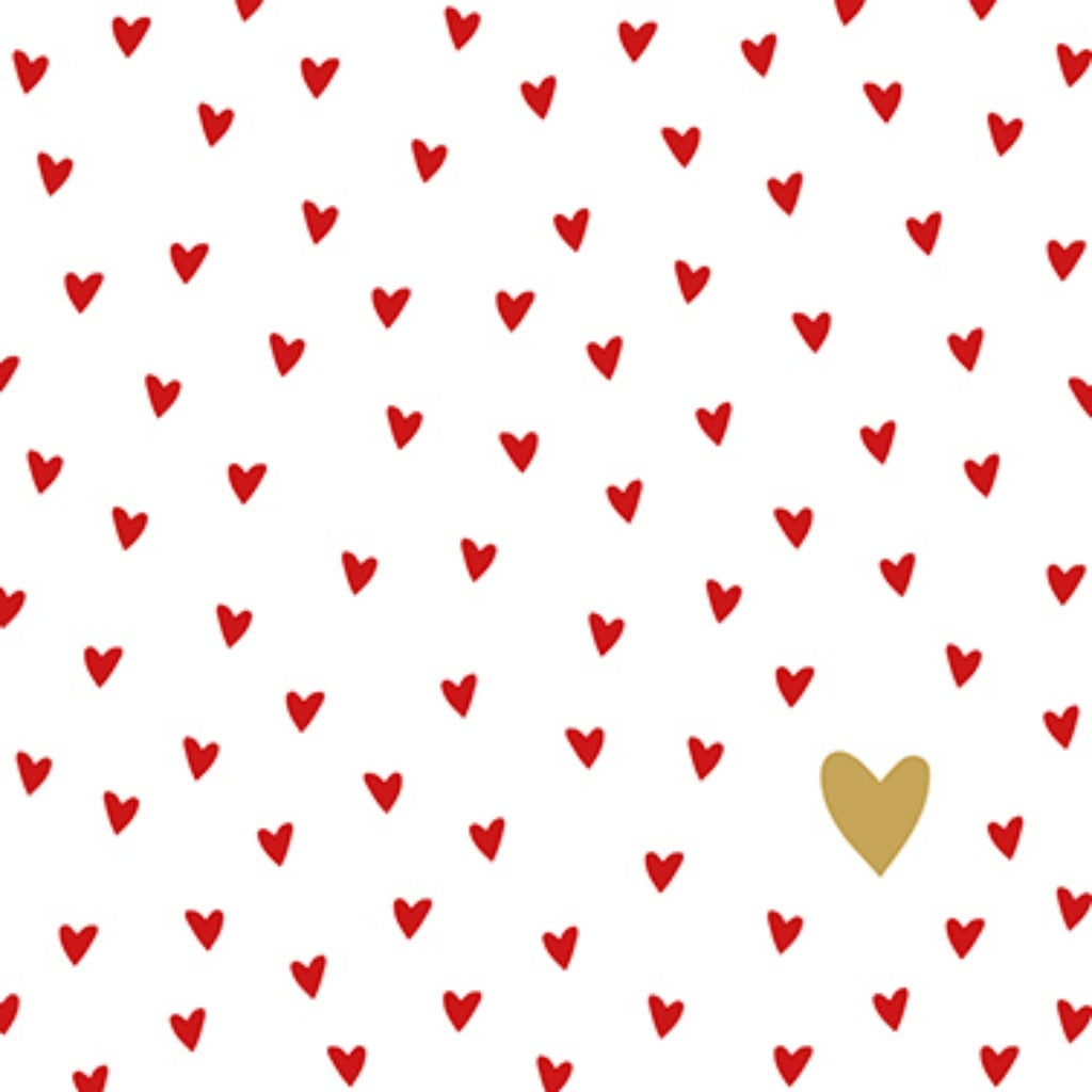 ppd Serviette Little Hearts, Weiß mit roten Herzchen, 33 x 33cm